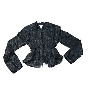 Cache VTG Black Genuine Leather Fringe Jacket Cropped Blazer